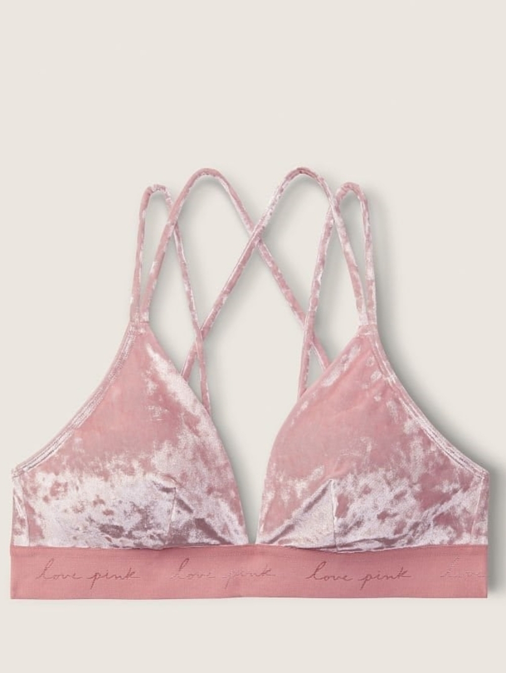 NWT PINK Victoria's Secret Crushed Velvet Strappy Bralette - Blush Pink + Large
